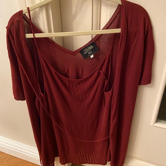 Jean Paul Gaultier Maille M-3XL burgundy 2 piece in 1 made Italy cardigan&trank - Picture 10 of 16